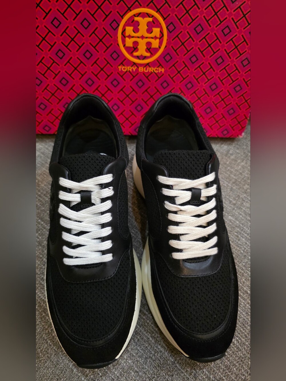 Tory Burch Kick Trainer Chevrons Mesh In Perfect Black